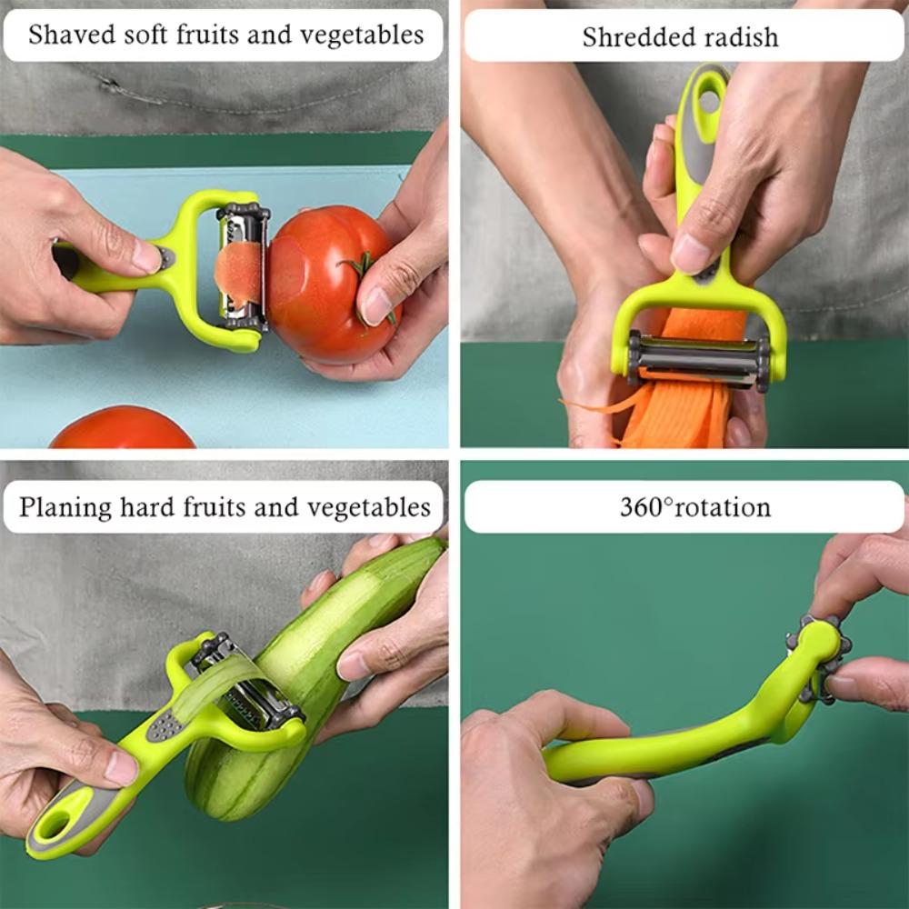 3 In 1 Rotary Peeler 360 Degree with Protective Cover Julienne Slicer Non-Slip Stainless Steel Grater