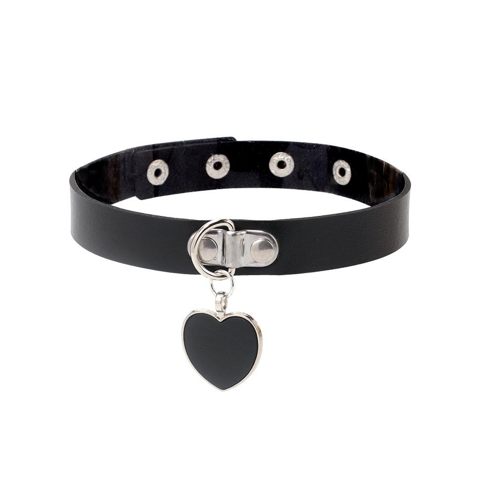 Black Punk Heart Leather Choker, Harajuku Dark Heart Clavicle Neck Band