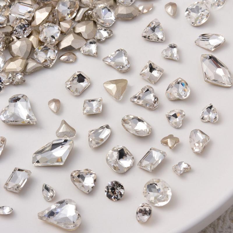 10 Stück Weiß Durch Nagel Punkt Diamant Accessoires Herzform Wassertropfen Steine Für DIY Nageldekoration