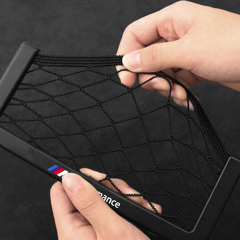Car Organizer Storage Bag Auto Paste Net Pocket Phone Holder Car Accessories For BMW M E34 E36 E60 E90 E46 E39 E70 F10 F20 F30 X5 X6 X1 M3 M5 M6 E71