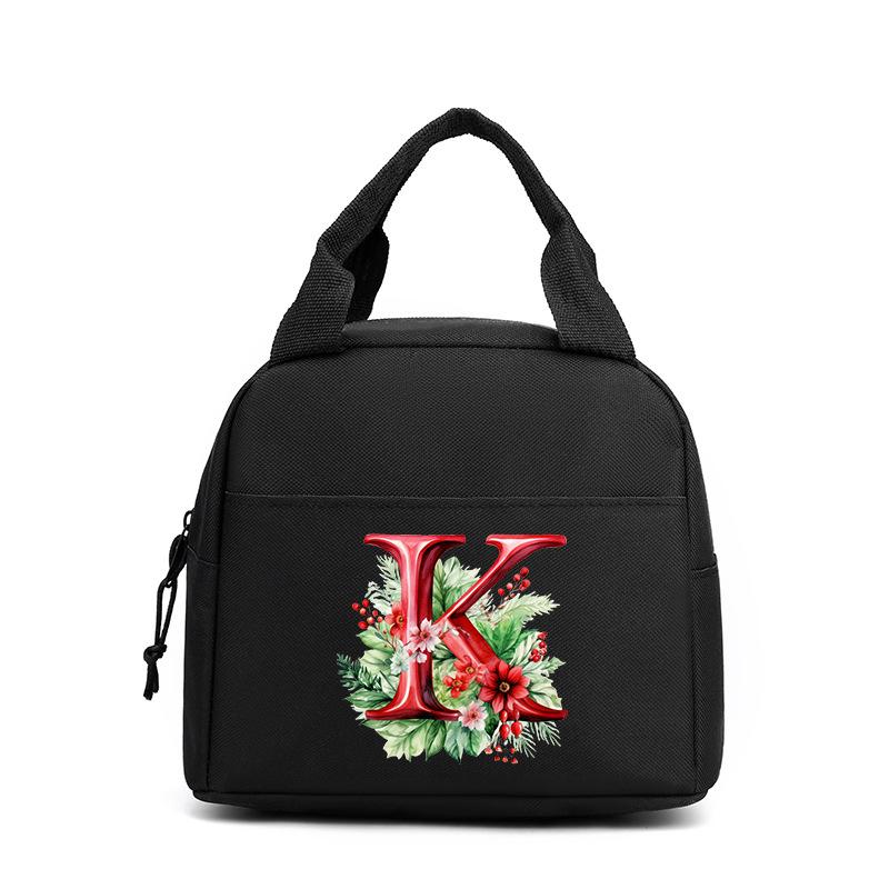 Trend niche print flower 26 letter pattern storage bag tote bag student lunch box bag portable