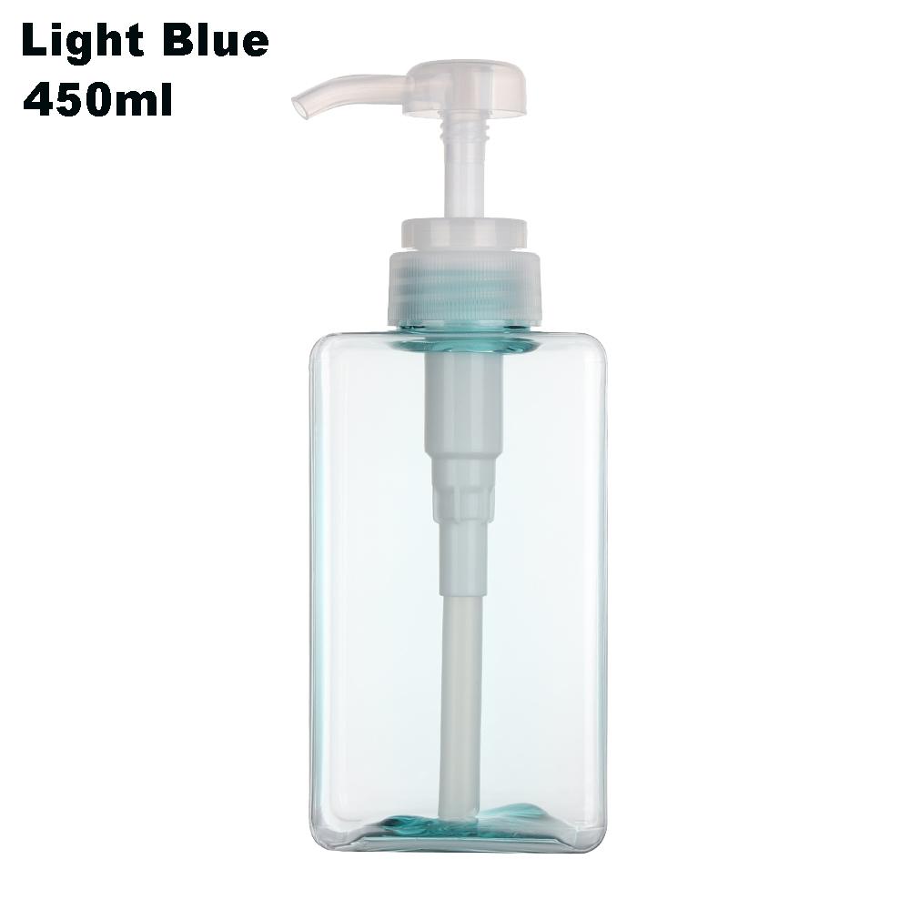 

Пластиковий контейнер для вологи Мус Портативний ручний насос Пляшка для шампуню Пляшки для лосьйону Дозатори для мила 450ml світло-синій колір