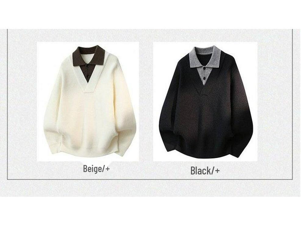 Men's Faux Two-Piece Polo Lapel Knit Sweater – High-End Old Money Style for Autumn/Winter