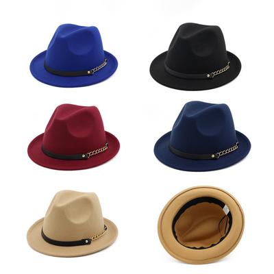 Sombrero de copa clásico de jazz de color liso, estilo británico, para mujer, de lana, sencillo, de fieltro de lana, con rizos para padres e hijos.