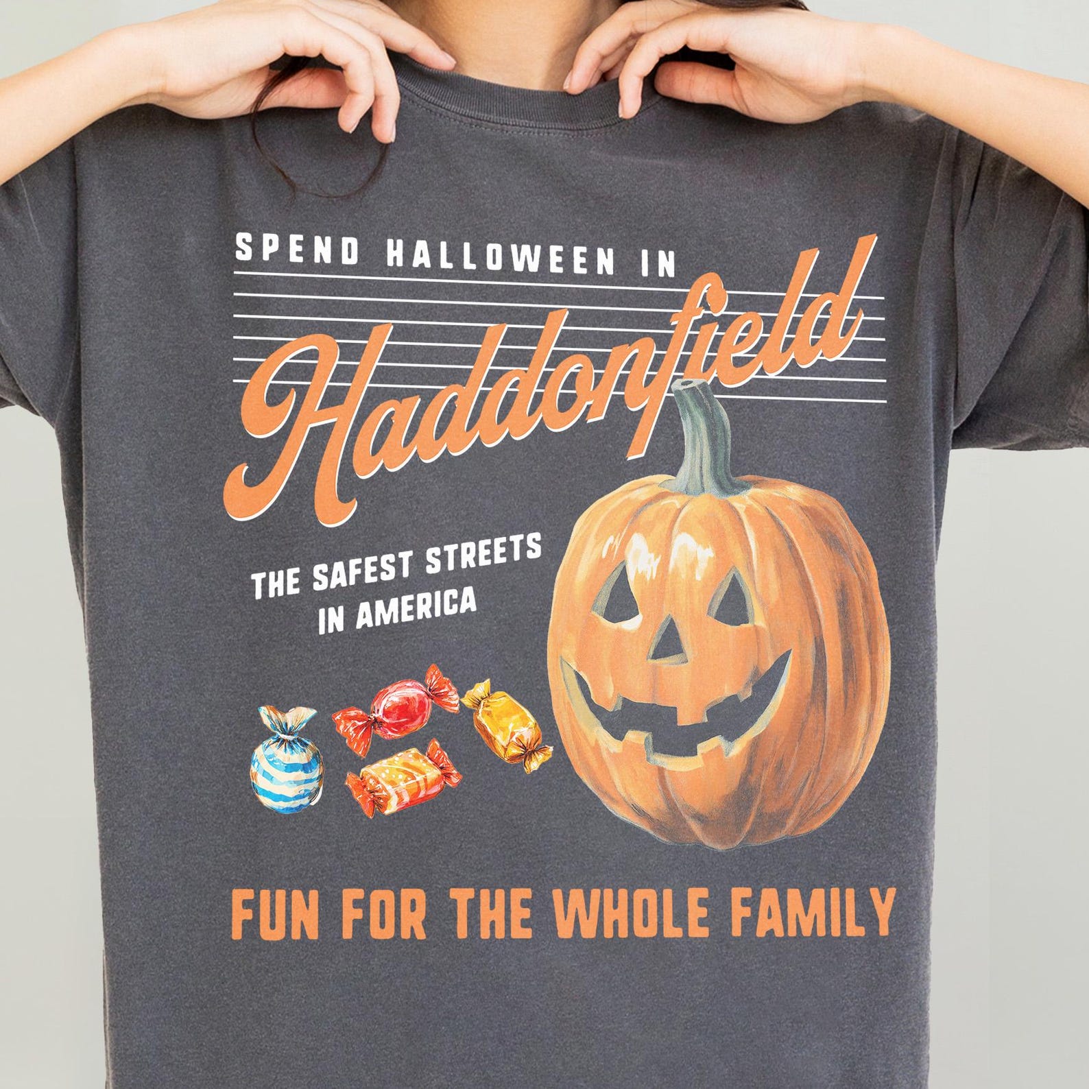 Retro Halloween in Haddonfield T-Shirt: Black & Orange Horror Movie Graphic Tee M