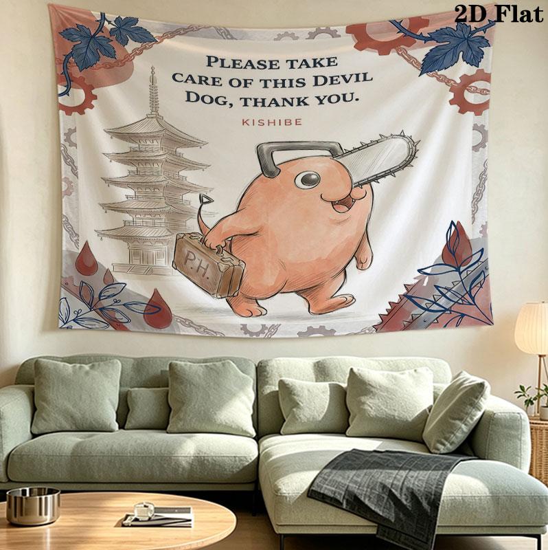 Chainsaw Man Wall Tapestry Aesthetic Wall Hanging Printed Fabric Blanket Decorative Tapestries For Bedroom Living Room Home Decor