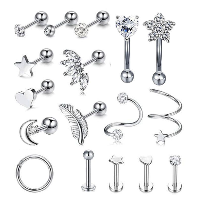 Stainless steel piercing accessories - simple heart-shaped ear clips, ear ring, and ear barb pins