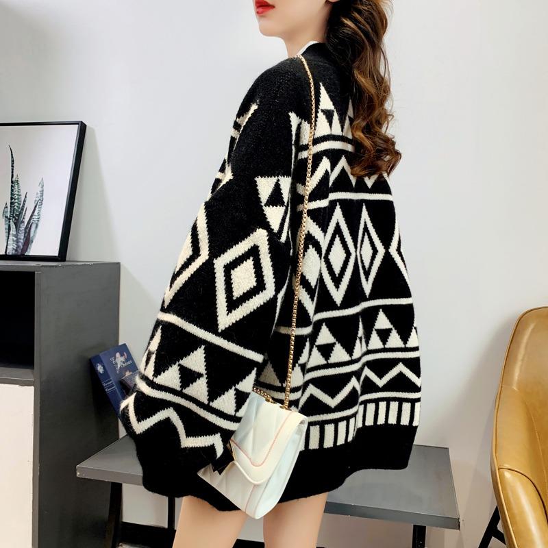 V Neck Knitted Cardigan Sweater Jacket Women's Spring Autumn Winter Long Sleeve Thickened Loose Outer Wear Coats Office Casual Simple Clothing