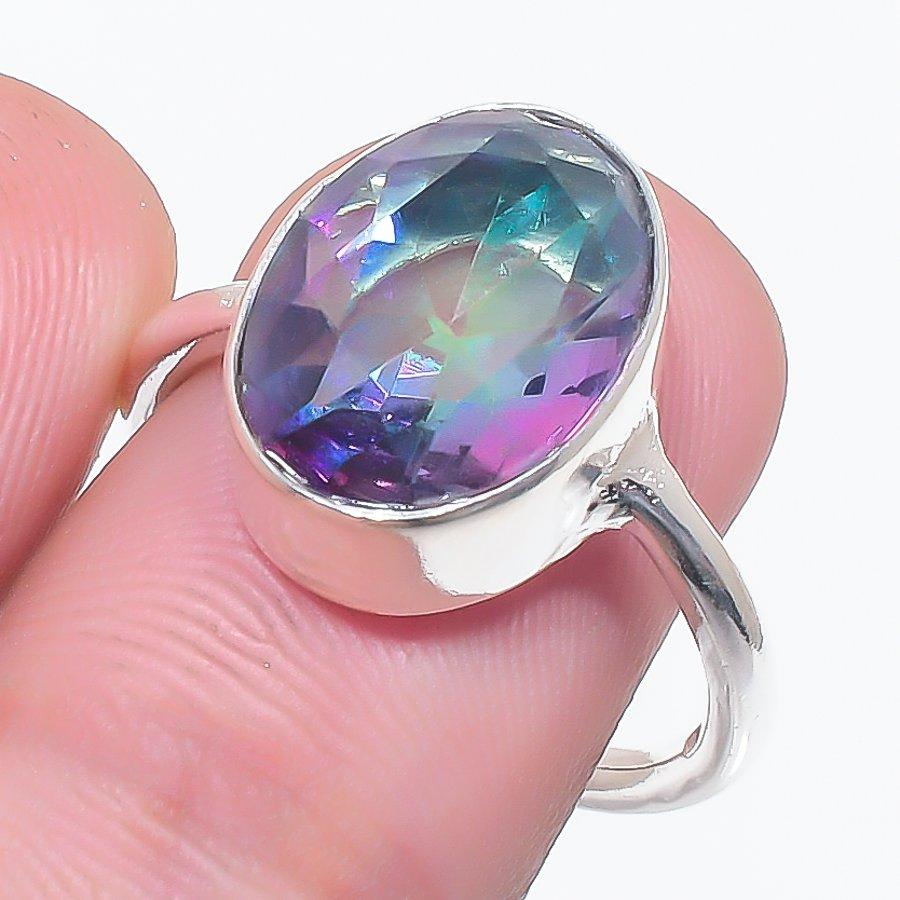 

Natural Mystic Rainbow Topaz 925 Sterling Silver Jewelry Ring Size 7.5 b7O49