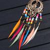 Boho Women Hollow Carved Circle Feather Tassel Dangle Hook Earrings Jewelry