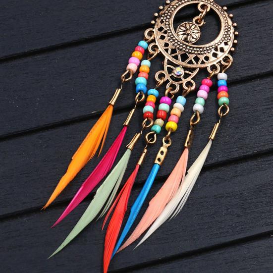 Boho Women Hollow Carved Circle Feather Tassel Dangle Hook Earrings Jewelry