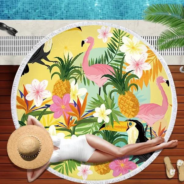 Summer Round Beach Towel Flamingo Tropical Plant Pineapple Printing Bath Shower Towels Bikini Cover Up Beach Towel