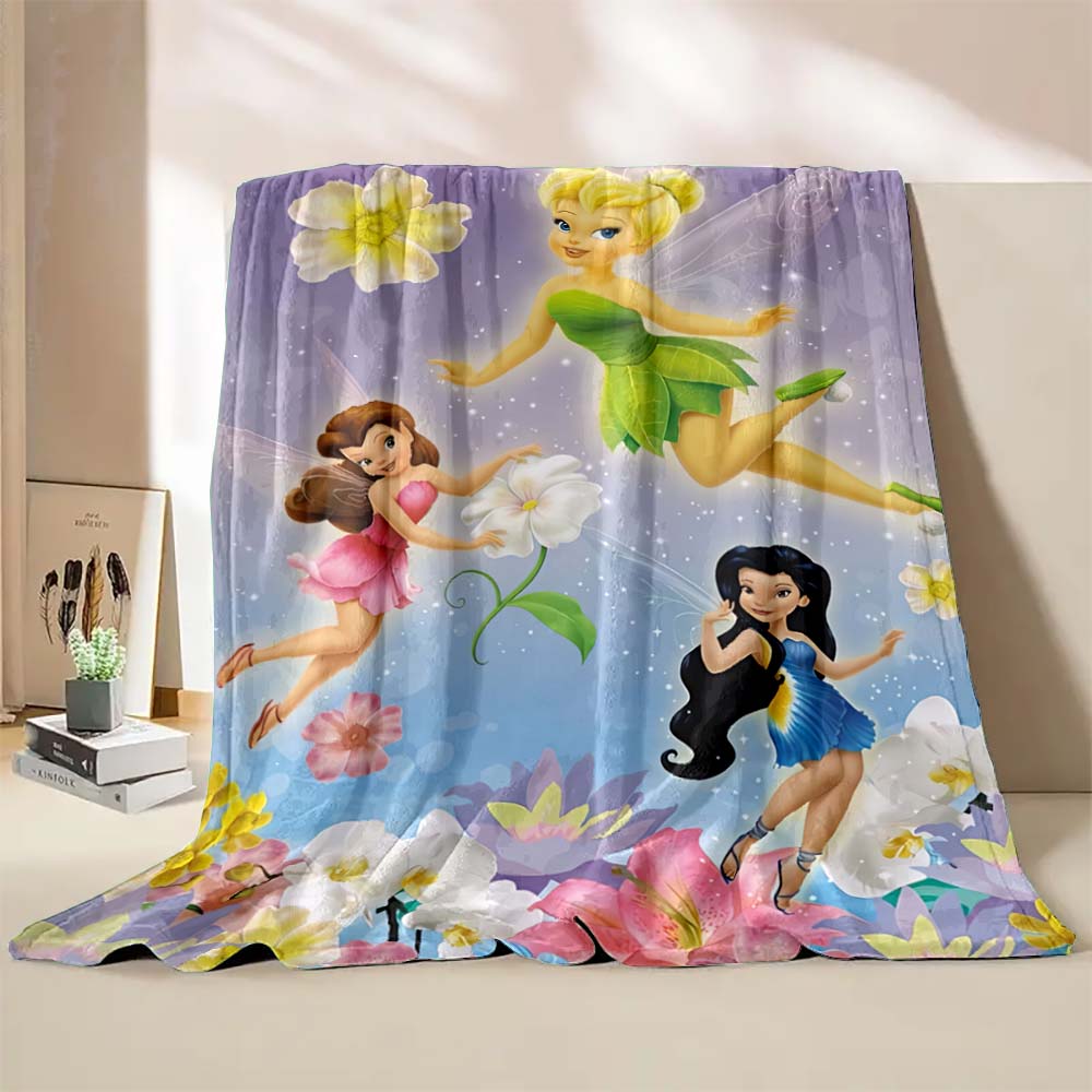 Multi-Style Tinker Bell Cartoon Print Blanket Super Warm Fluffy Bedroom Living Room Sofa Study Office Four Seasons Blanket Gift