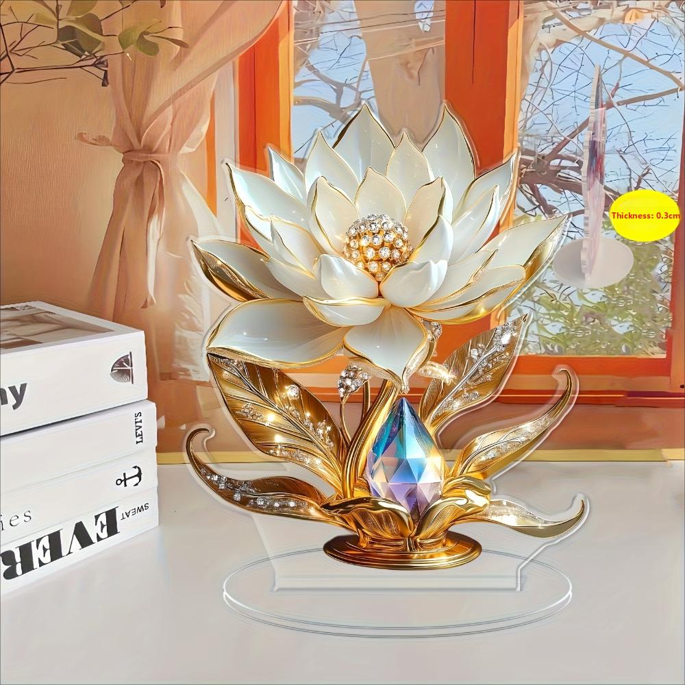 Elegancki biały lotos, płaski akryl 2D, dekoracja stołowa, odpowiednia do salonu, biura, kawiarni, na przyjęcie, Boże Narodzenie, Halloween