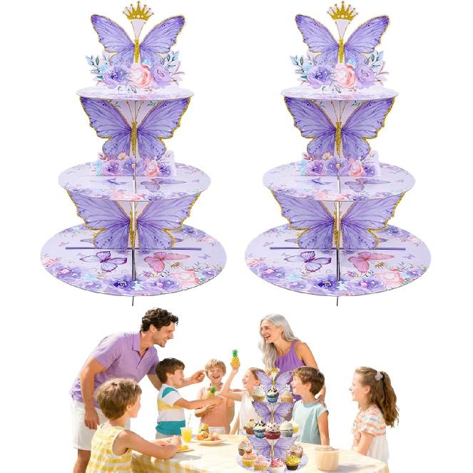 3 Tier Butterfly Cupcake Stand,Suitable for Butterfly Themes – Easy to Assemble& Reble(1Butterfly)