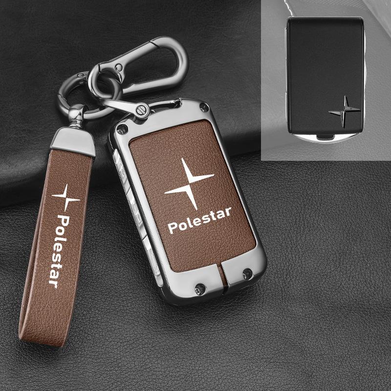 drvfj6 Car Smart Remote Key Case Full Leather Cover Protection Holder Shell For Volvo Polestar 2 Polestar 3 2023 2024 Keyless Keychain