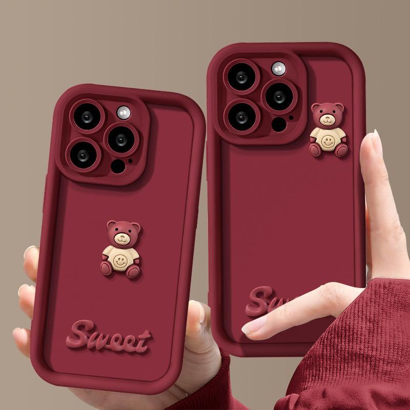 Applicable to Samsung S24FE mobile phone case New Year's red A16 A23 three-dimensional bear A50 A14 simple wind anti-drop cover