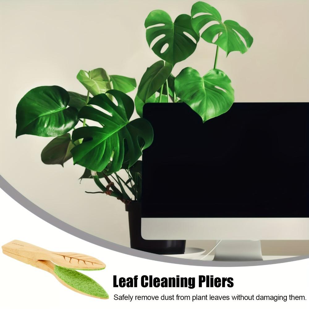 Leaf Cleaning Tongs,Plant Leaf Cleaning Tongs, Plant Leaf Cleaning Brush with Wood Handle, Leaf Cleaning Tool, Safely Removes Du