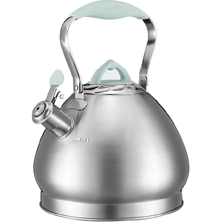 Kettle Stove Top Stainless Steel Tea Kettle for Stove Top Camping Coffee Pot with Heat- Handle Large Capacity Camping Kettle-Green