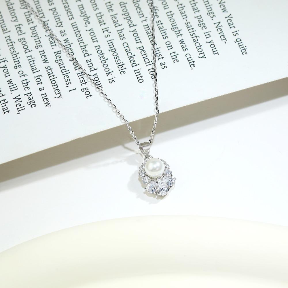 S925 Sterling Silver Pearl Necklace Light Luxury Niche Pendant Bead Silver Neck Chain Accessories Women