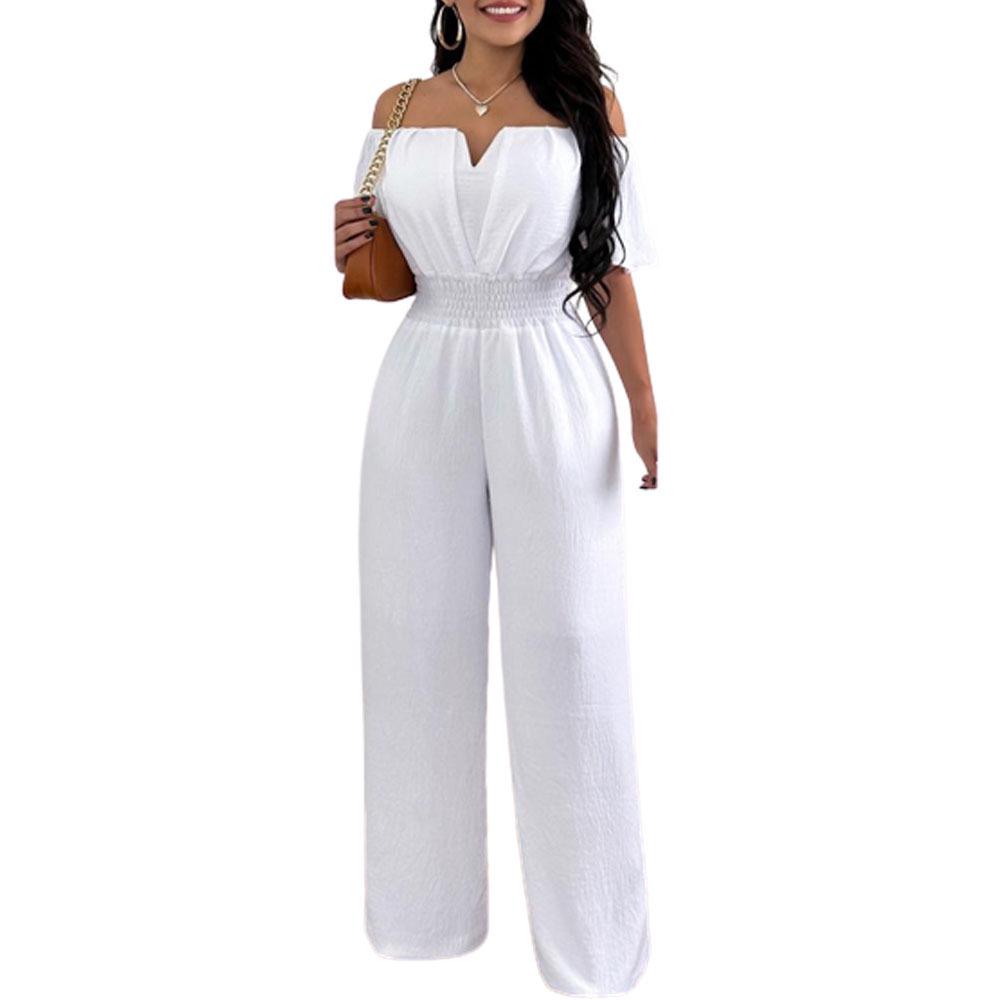 Damen Ein-Schulter V-Ausschnitt Jumpsuit: Locker, Gerade, Vielseitig