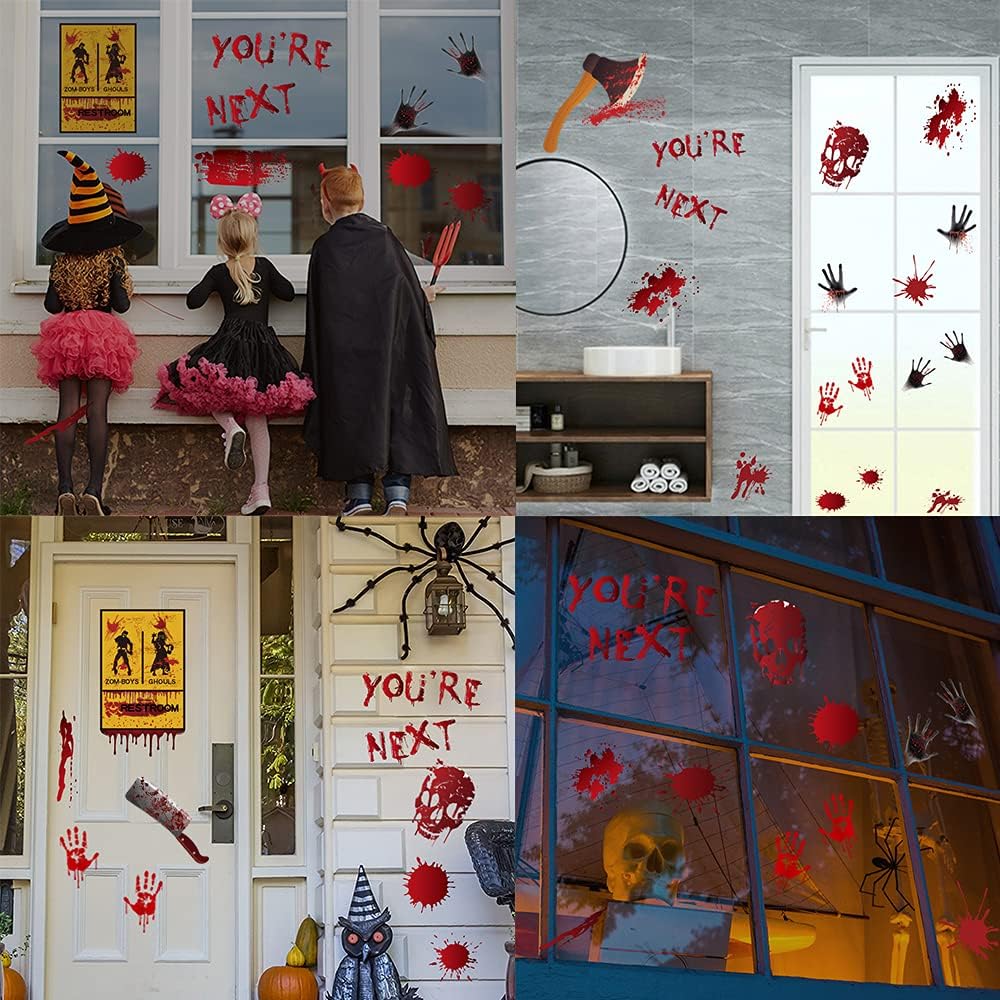 84Pcs Halloween Decorations Handprint Footprint Stickers Clings Decals Window Bathroom Floor Restroom Zombie Decorations Halloween Party Decor,8