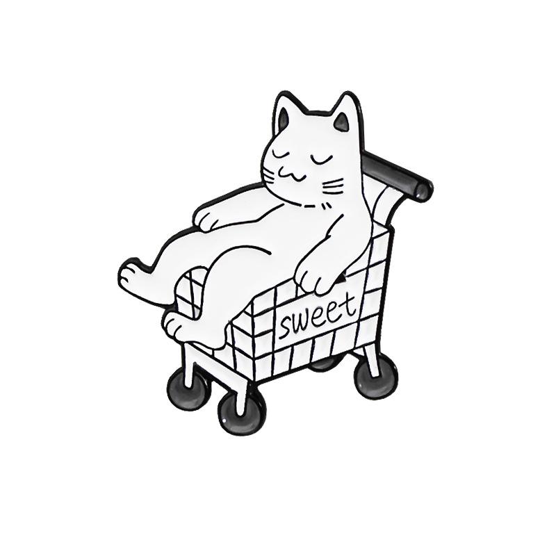 Cartoon Alloy Brooch: Cat Reading/Hugging/Lying in Cart