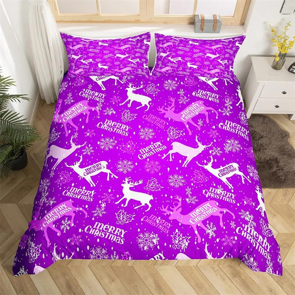 Merry Christmas Duvet Cover Happy New Year Microfiber Xmas Deer Elk Bedroom Decoration for Boys Girls Golden Bow Holiday Gifts
