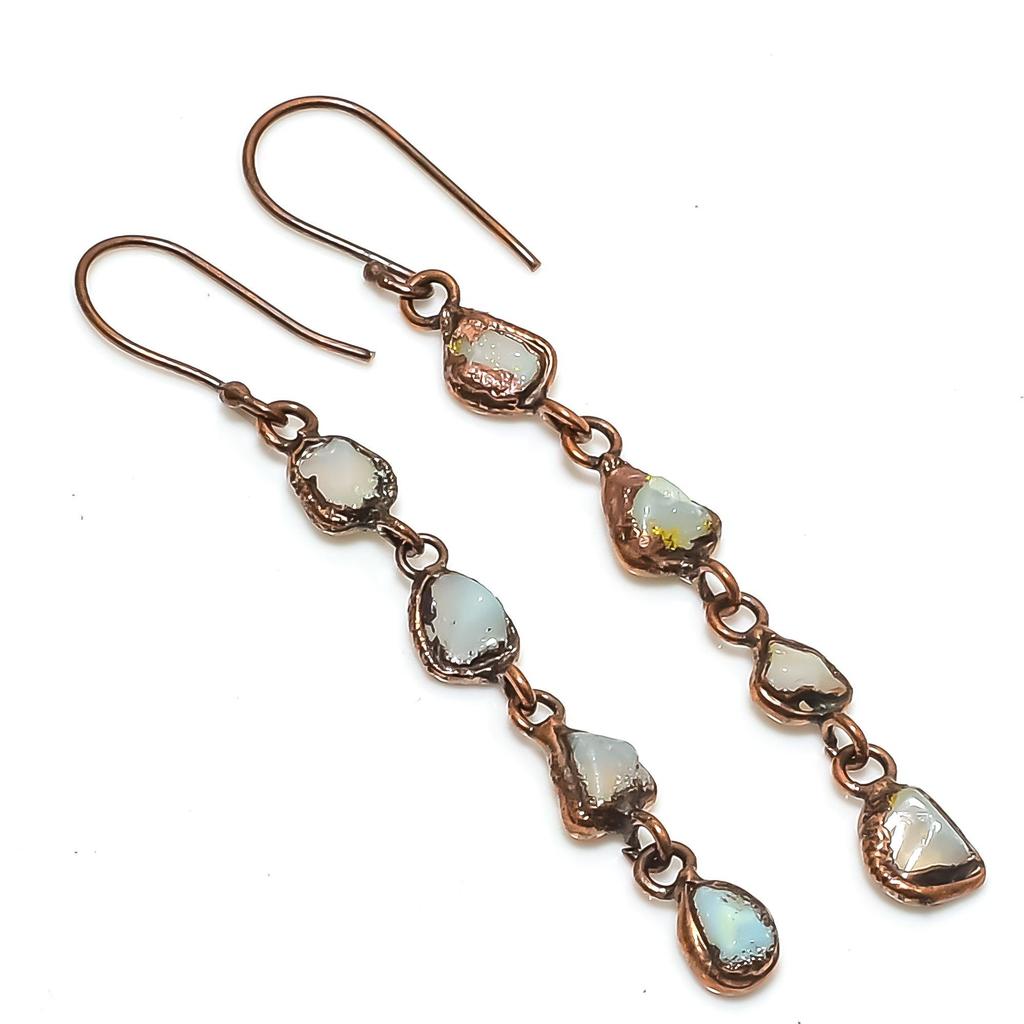 Rainbow Moonstone Earrings Gemstone Jewelry, Copper Electroformed Earrings, Handmade Beautiful Jewelry Earrings