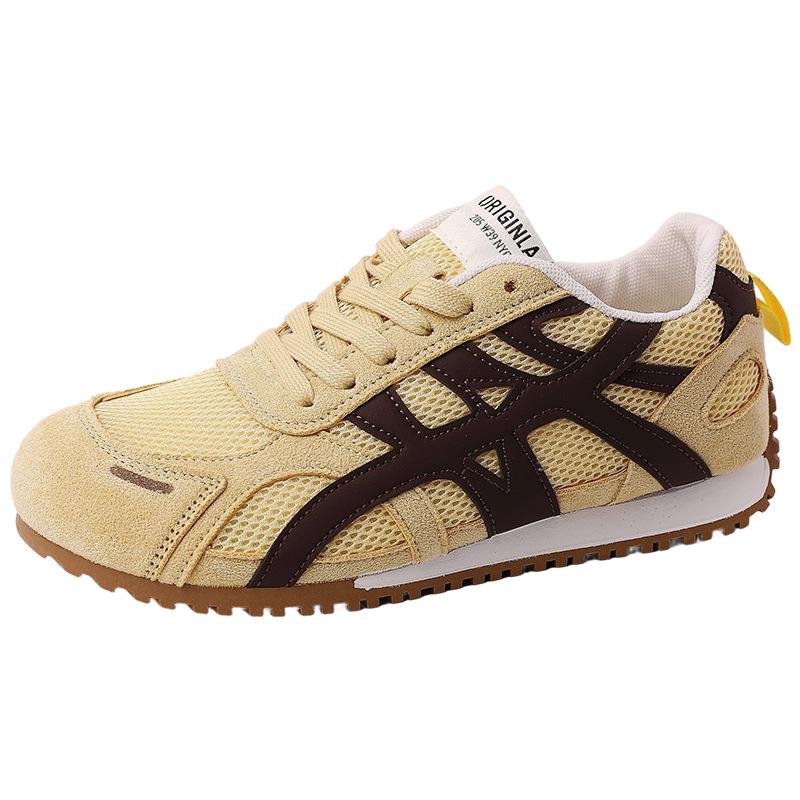 Mode runder Kopf atmungsaktiv dicke Sohle lässige moralische Trainingsschuhe Damen Frühling und Sommer Retro Farbabstimmung Schnürung Mesh leicht Forrest