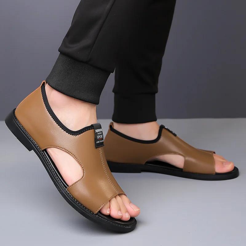 2024 New Brand Casual Shoes Outdoor Fashion Men's Slippers Comfortable Beach Shoes High Quality Leather Men Flat Sandals