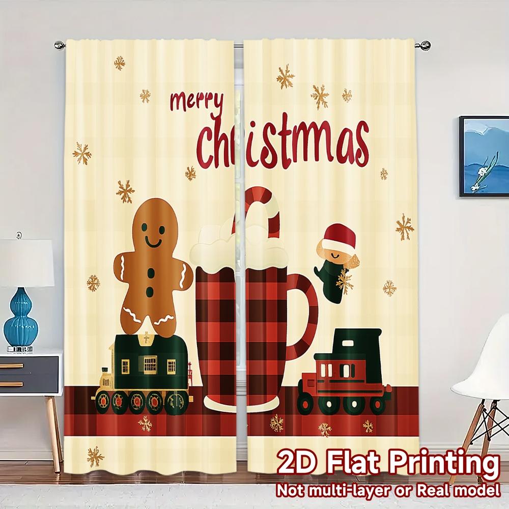 

2pcs,Curtains Cute Gingerbread Train Christmas Card Popular Contemporary Curtains Polyester Curtains Decorations For Home 52.50×116.00 CM 2pcs