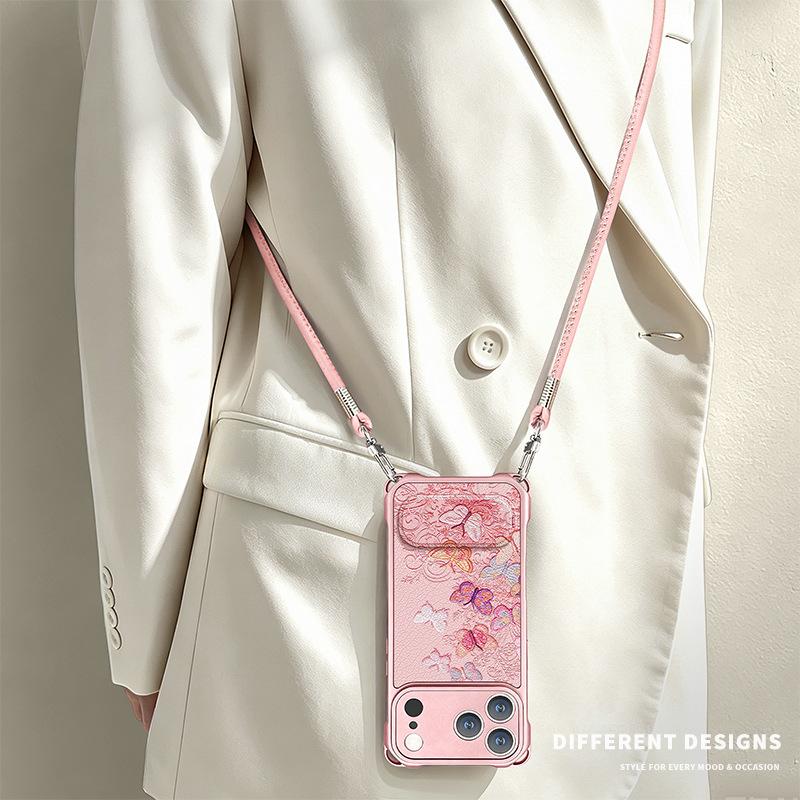 Color butterfly for iphone17promax iPhone case 15 Four corners lanyard 16 bracket 14 Crossbody 13