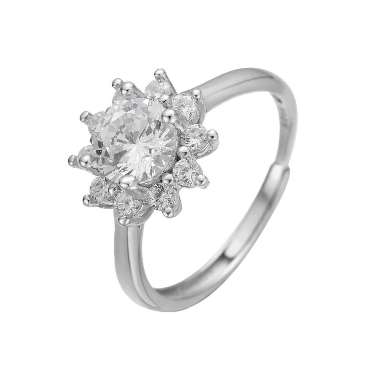 

Кольцо с подсолнухом из стерлингового серебра S925c, полностью циркониевое, женское, модное, легкое, роскошное, регулируемое кольцо с четырьмя когтями, приходит и уходит opening adjustable