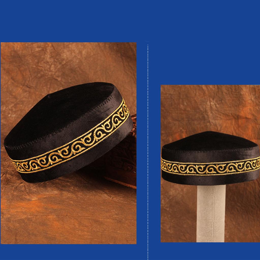 Handmade Muslim Cotton Cap For Dance Performances Traditional Embroidery Design Elegant Blue Green Turquoise Vintage Style Unisex Hat