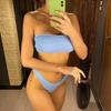 Bandeau Wrinkled Crinkled Bikini Female Swimsuit Women Swimwear Two-pieces Bikini set High Cut Bather Bathing Suit Swim V3314