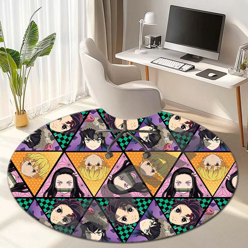 Classic Japanese-style Cartoon Demon Slayer Round Rug, Home Soft Decorative Anti-slip Yoga Mat and Chair Mat, Outdoor Floor Mat Carpet K24