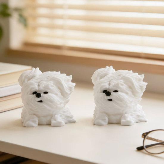 3D Printed Messy Puppy Figurine, Cute Dog Statue with Scruffy Fur, Matte White Mini Sculpture, Funny Animal Ornament for Office Home