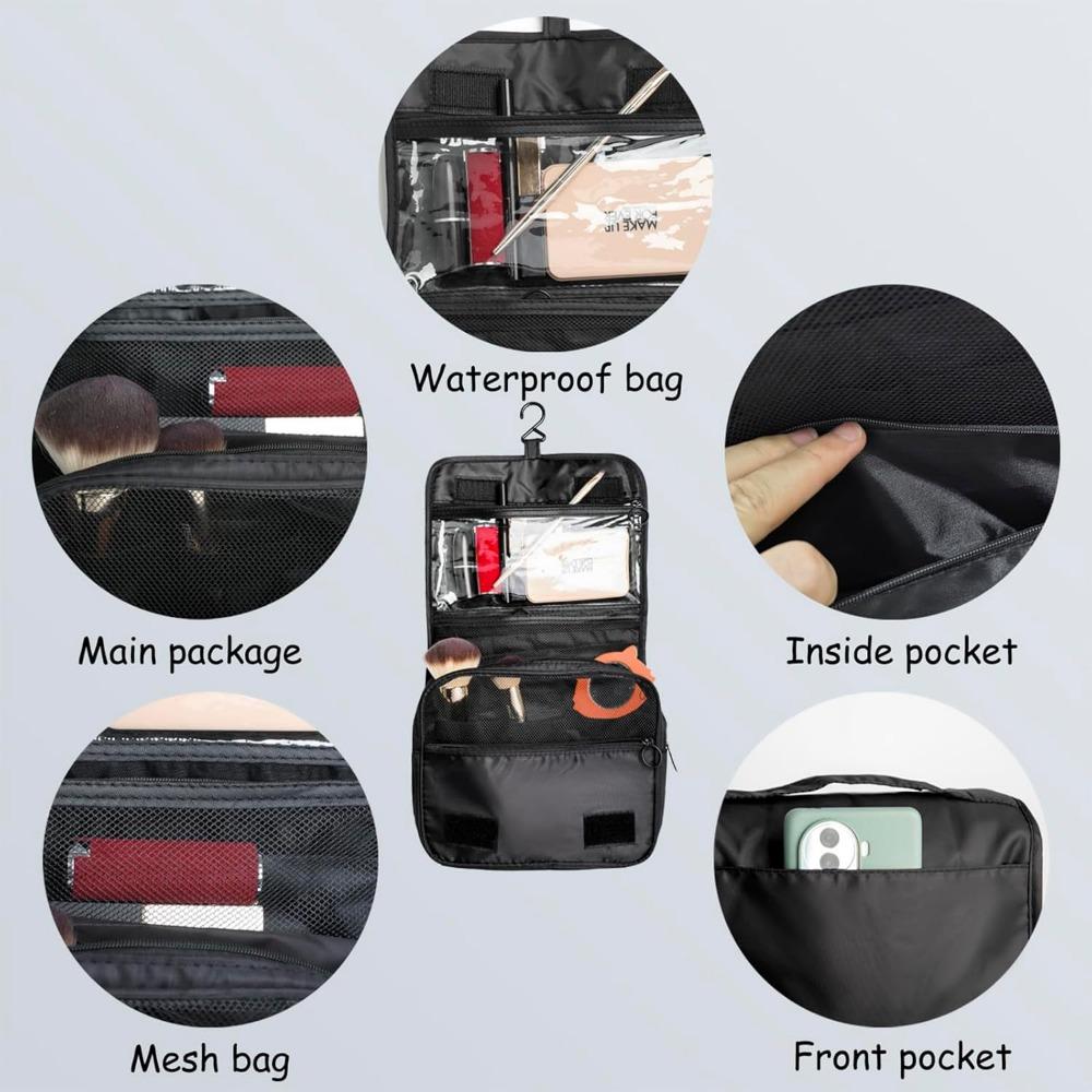 Foldable Hanging Travel Toiletry Bag,Waterproof Portable Travel Bags, Multifunction Travel Makeup Cosmetic Bag Organizer with Hanging Hook (Beige)