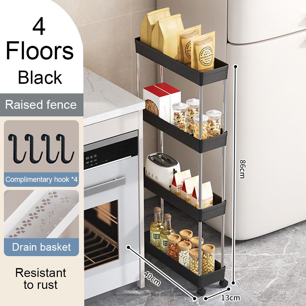 Rolling Utility Cart Multi-purpose Movable Storage Organizer Space-Saving Narrow Storage Rack for Bathroom Kitchen Living Room