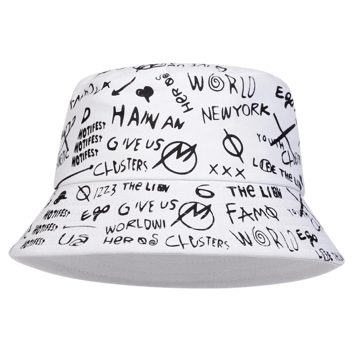 

Unisex XXM Eye Graffiti Print Personality Bucket Hats Fishermen Caps Outdoor Casual Cap Sunscreen Hat білий