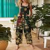 Women's Casual Christmas Printed Jumpsuit Sleeveless Printed Cotton Jumpsuit