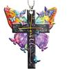 Neue flache 2D-Kreuz-Schmetterlingsserie aus Acryl, Gebetszubehör, Autoanhänger, Christbaumschmuck, Schlüsselanhänger