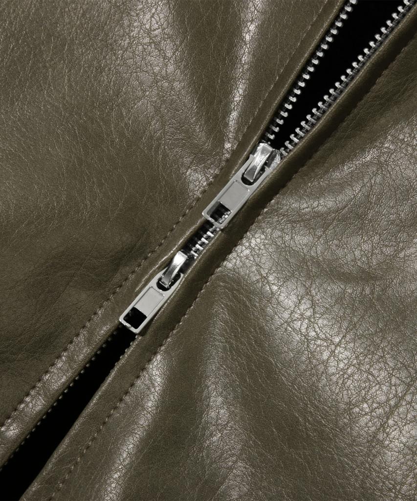 Trillion Fleece Collar Flight Leather Jacket_Khaki
