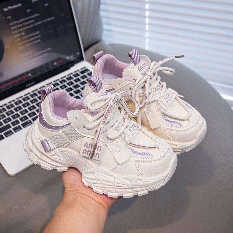 Girls' Waterproof Leather Running Shoes - Autumn/Winter Casual Mesh Sneakers