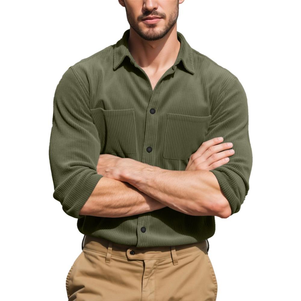 

Новая весенне-осенняя мужская вельветовая рубашка в европейском винтажном стиле, повседневная универсальная куртка-рабочая одежда с длинным рукавом для мужчин XXXL армия зеленый