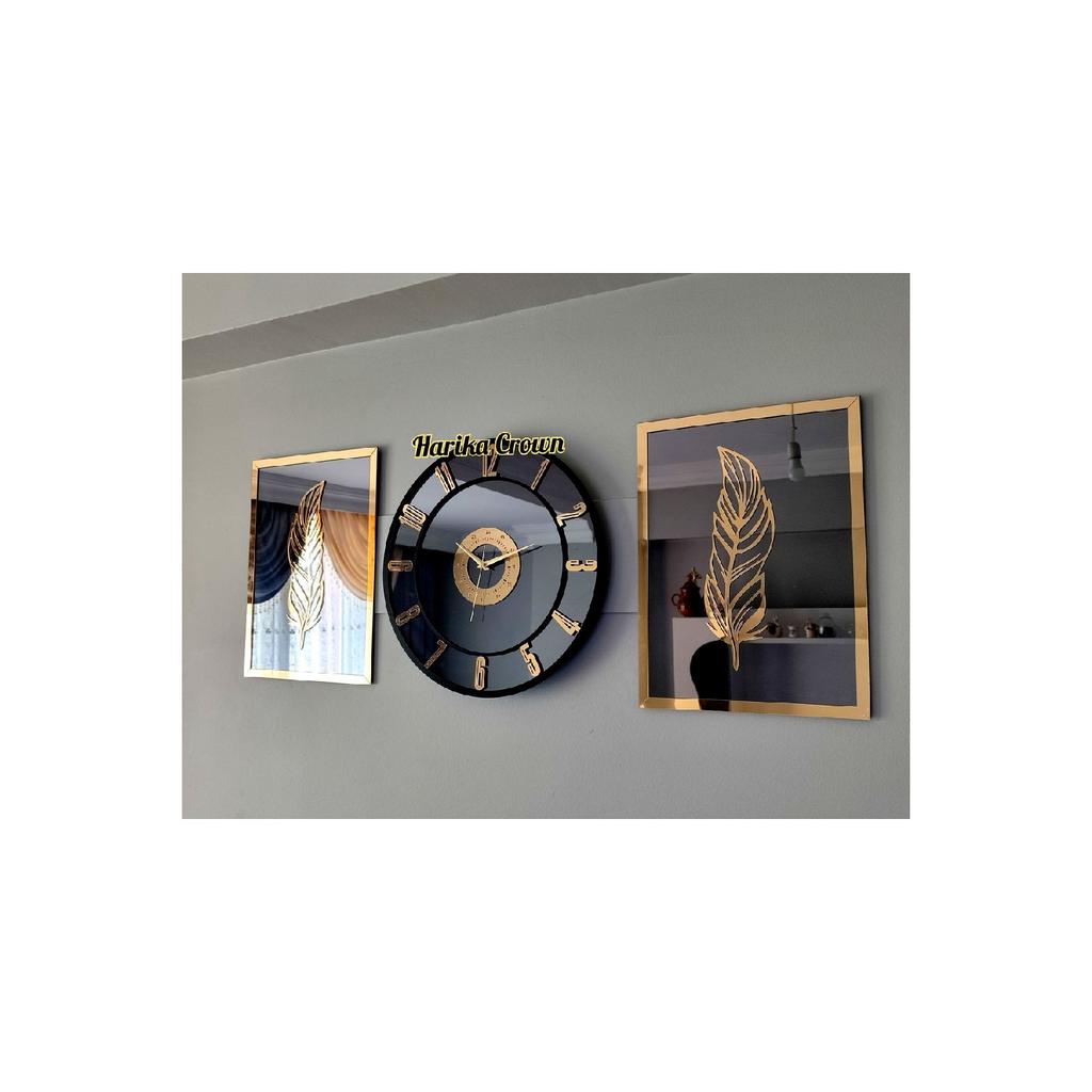 Verspiegeltes Modell 2 Federgemälde und Uhr-Set 40