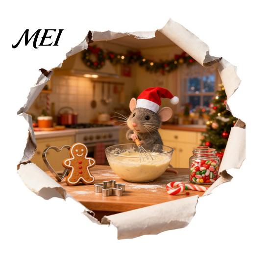 Bathroom Glass Window Stickers Christmas Mouse Wall Sticker, 3D Realistic Cute Illustrations Decal, for Waterproof PVC Decorative Holiday Home