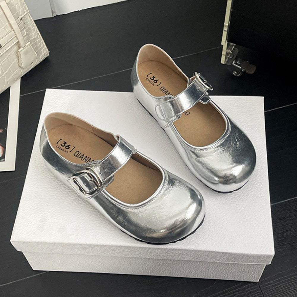 Fashion Mary Jane Shoes Women's Spring Versatile College Style Women's Shoes Soft-soled Ballet Inner Height Increasing Leather Shoes