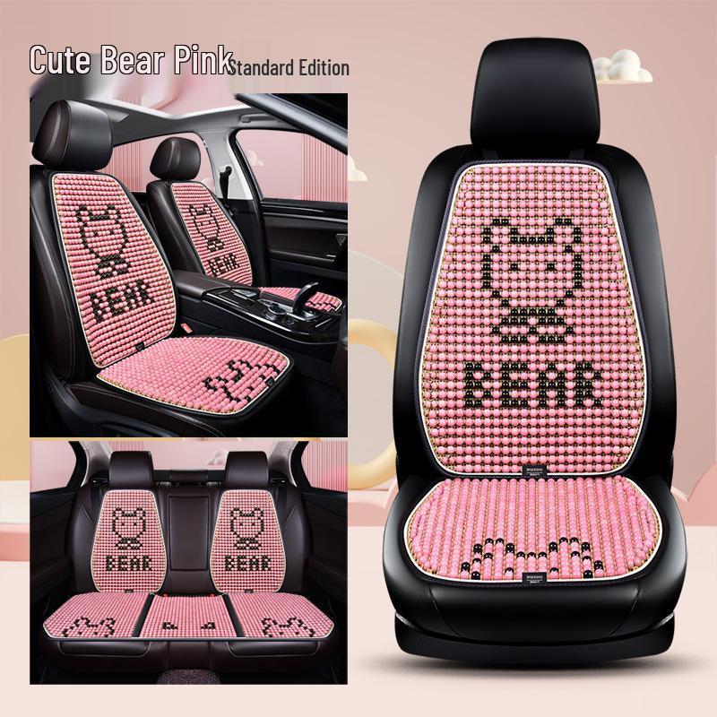 Cartoon Bear Wooden Bead Car & Office Cushion Set - 3-Piece, All-Season